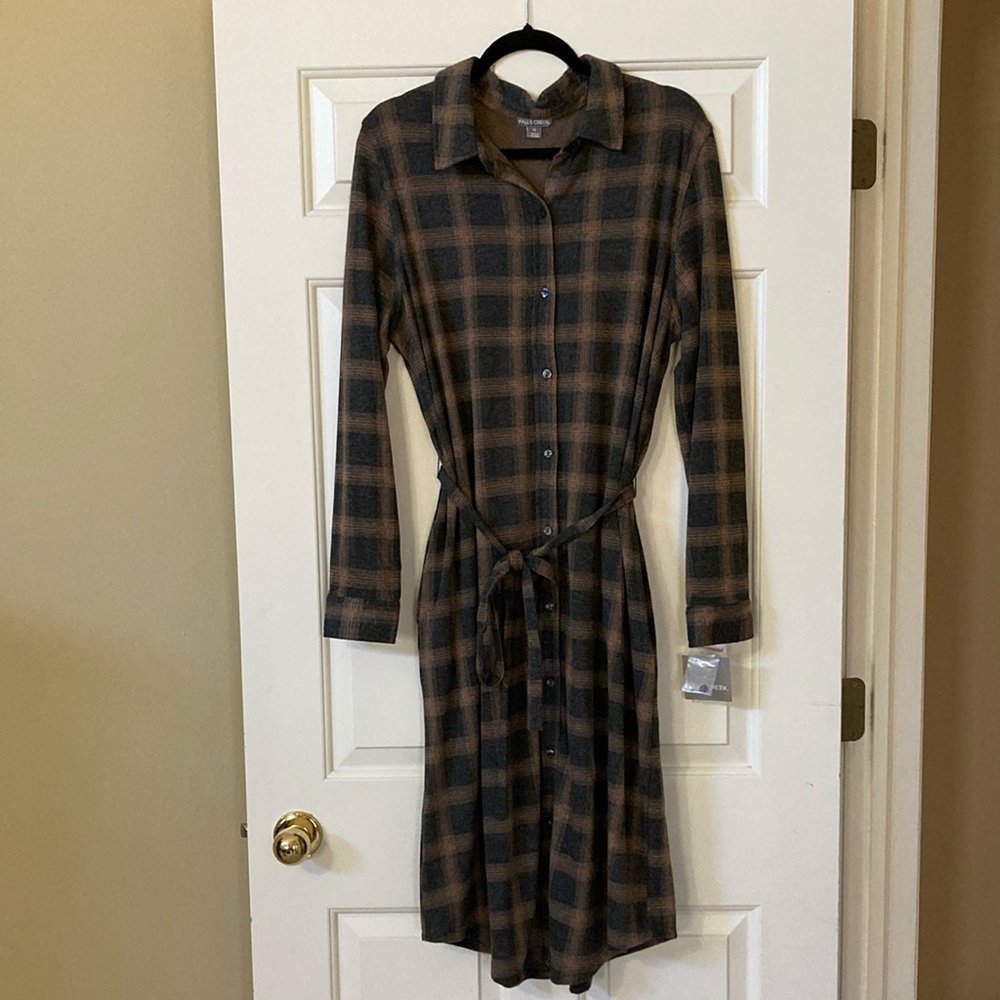 Plaid Button-Up Dress WITH POCKETS!! New with tags XL with stretch!